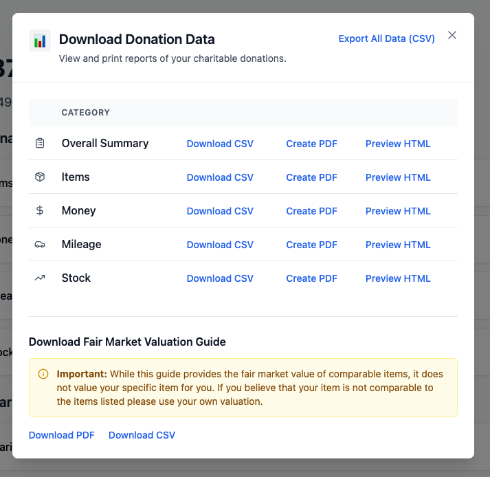 Data Export of Deductible Duck