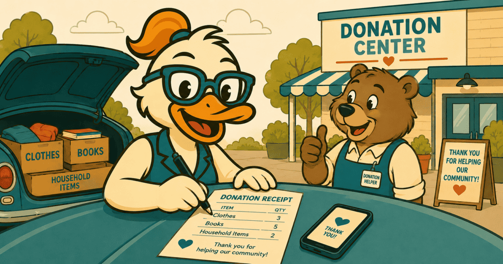 Filling out a Goodwill donation receipt with an itemized list.