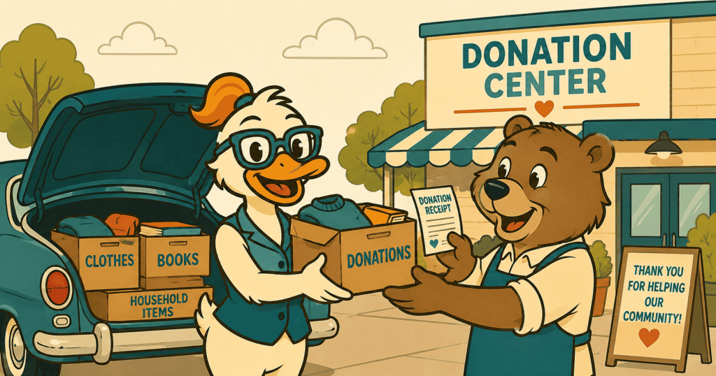Donor receiving a Goodwill donation receipt at a drive-up donation center