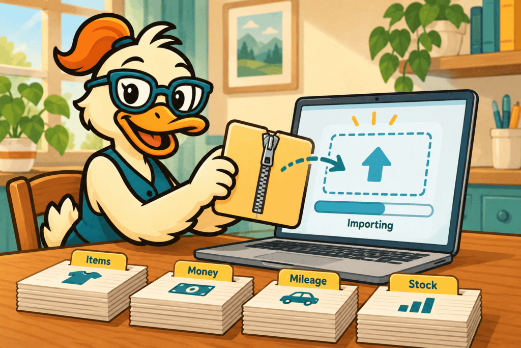 DeeDuck showing ItsDeductible Online Import into Deductible Duck
